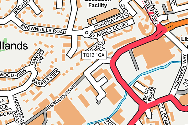 TQ12 1GA map - OS OpenMap – Local (Ordnance Survey)