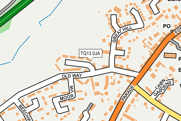 TQ13 0JA map - OS OpenMap – Local (Ordnance Survey)