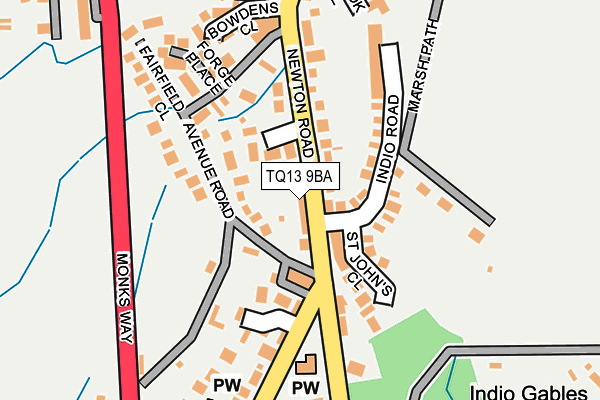 TQ13 9BA map - OS OpenMap – Local (Ordnance Survey)