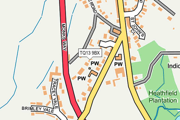 TQ13 9BX map - OS OpenMap – Local (Ordnance Survey)