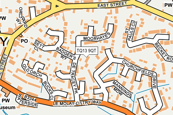 TQ13 9QT map - OS OpenMap – Local (Ordnance Survey)