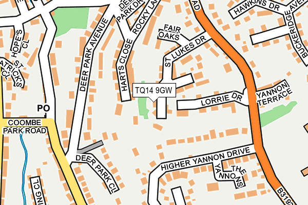 TQ14 9GW map - OS OpenMap – Local (Ordnance Survey)