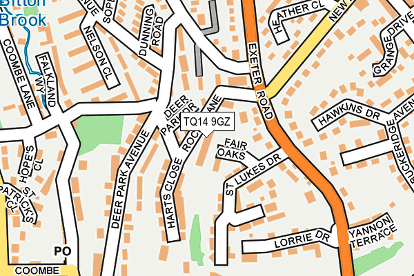 TQ14 9GZ map - OS OpenMap – Local (Ordnance Survey)