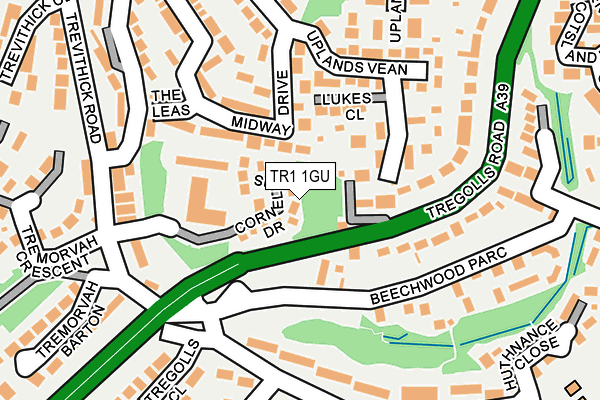 TR1 1GU map - OS OpenMap – Local (Ordnance Survey)