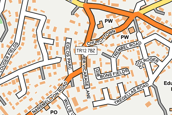 TR12 7BZ map - OS OpenMap – Local (Ordnance Survey)