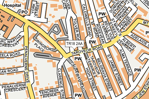 TR18 2AA map - OS OpenMap – Local (Ordnance Survey)