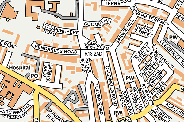 TR18 2AD map - OS OpenMap – Local (Ordnance Survey)