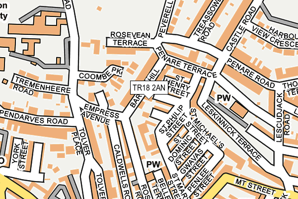 TR18 2AN map - OS OpenMap – Local (Ordnance Survey)