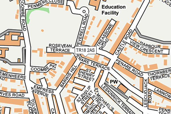 TR18 2AS map - OS OpenMap – Local (Ordnance Survey)