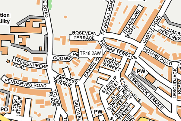 TR18 2AW map - OS OpenMap – Local (Ordnance Survey)