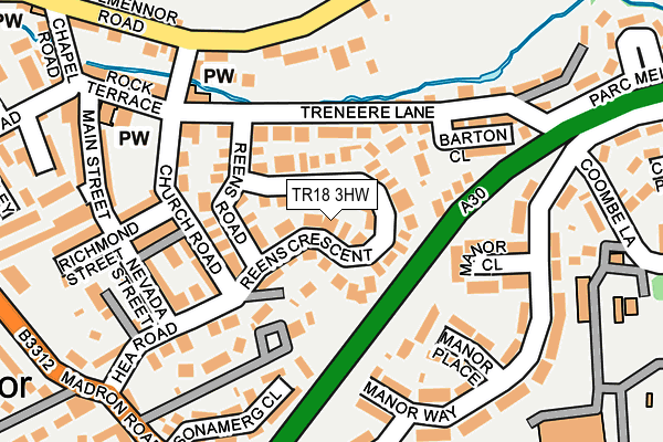 TR18 3HW map - OS OpenMap – Local (Ordnance Survey)
