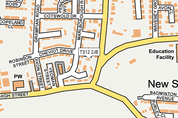 TS12 2JB map - OS OpenMap – Local (Ordnance Survey)