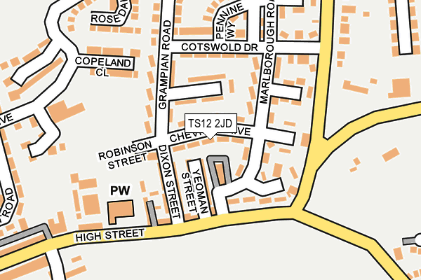 TS12 2JD map - OS OpenMap – Local (Ordnance Survey)