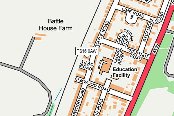 TS16 0AW map - OS OpenMap – Local (Ordnance Survey)