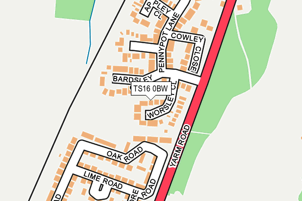 TS16 0BW map - OS OpenMap – Local (Ordnance Survey)