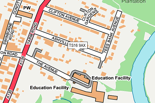 TS16 9AX map - OS OpenMap – Local (Ordnance Survey)