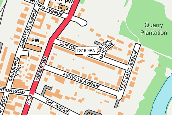 TS16 9BA map - OS OpenMap – Local (Ordnance Survey)