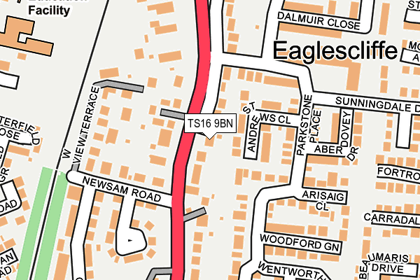 TS16 9BN map - OS OpenMap – Local (Ordnance Survey)