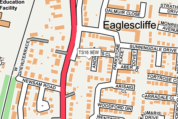 TS16 9EW map - OS OpenMap – Local (Ordnance Survey)