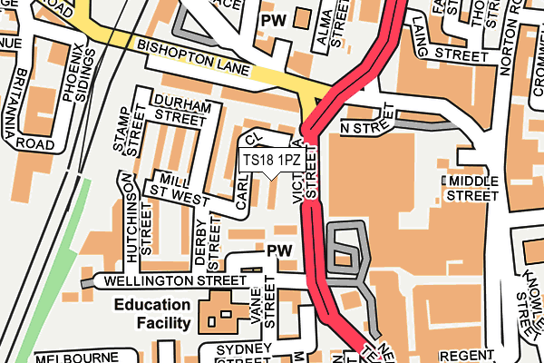 TS18 1PZ map - OS OpenMap – Local (Ordnance Survey)