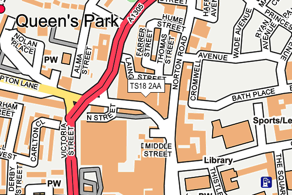 TS18 2AA map - OS OpenMap – Local (Ordnance Survey)