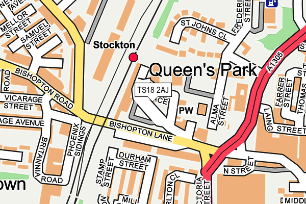 TS18 2AJ map - OS OpenMap – Local (Ordnance Survey)