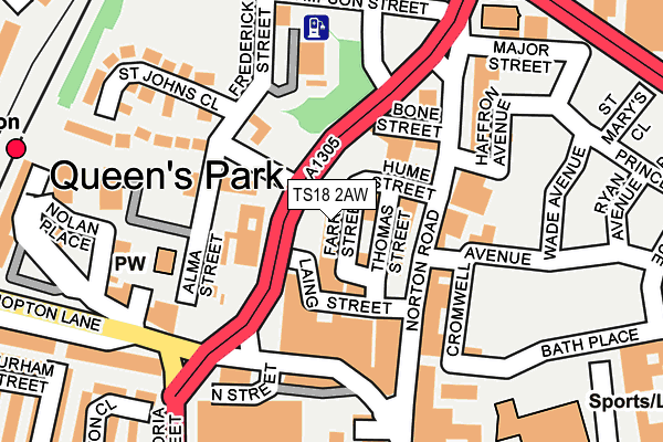 TS18 2AW map - OS OpenMap – Local (Ordnance Survey)