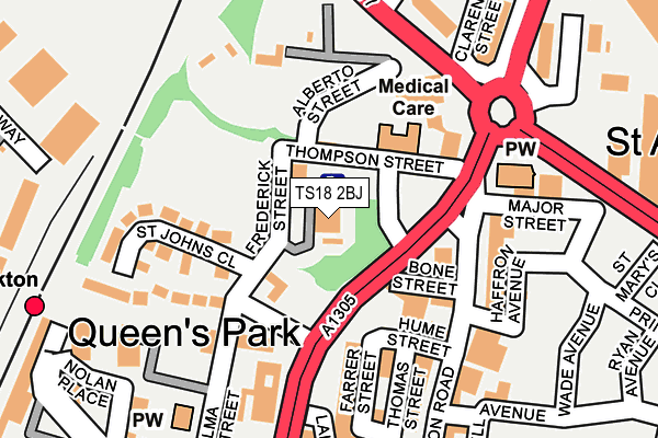 TS18 2BJ map - OS OpenMap – Local (Ordnance Survey)