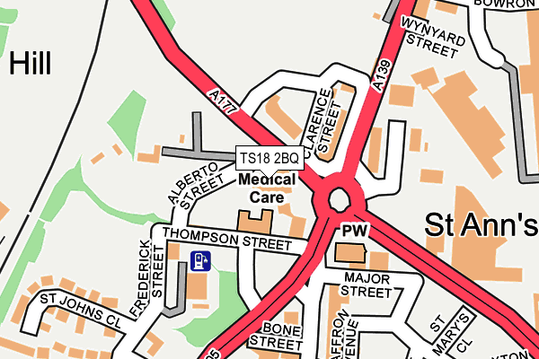 TS18 2BQ map - OS OpenMap – Local (Ordnance Survey)