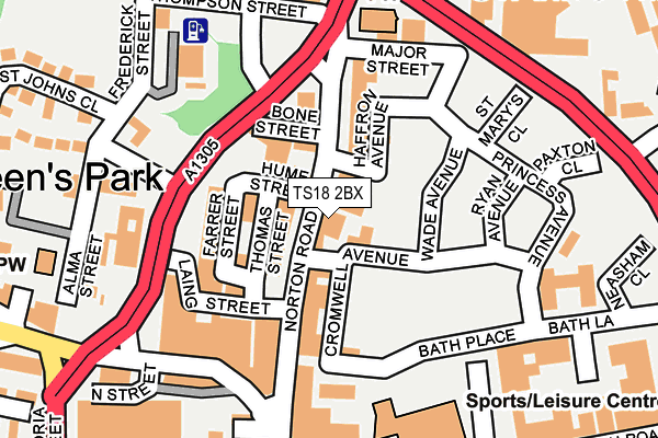TS18 2BX map - OS OpenMap – Local (Ordnance Survey)