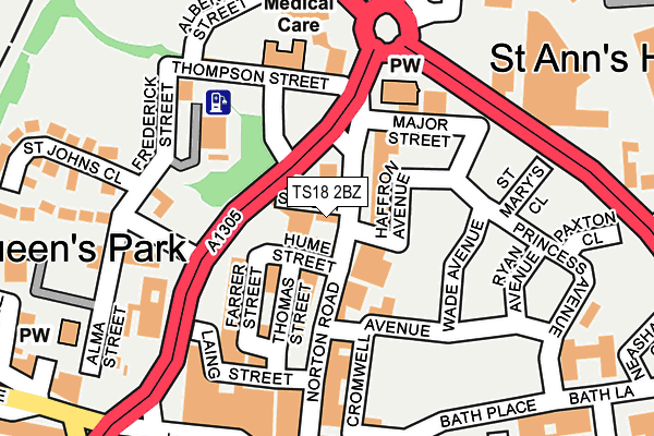 TS18 2BZ map - OS OpenMap – Local (Ordnance Survey)