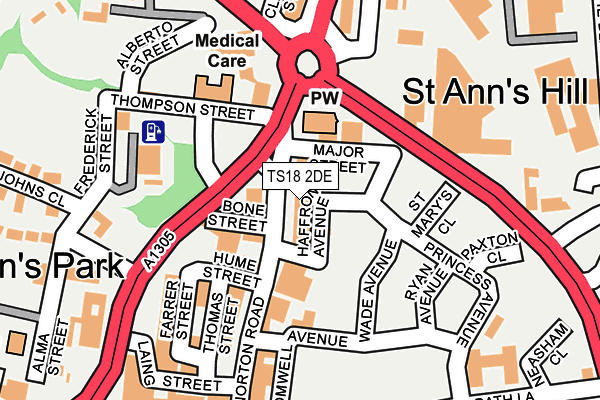 TS18 2DE map - OS OpenMap – Local (Ordnance Survey)