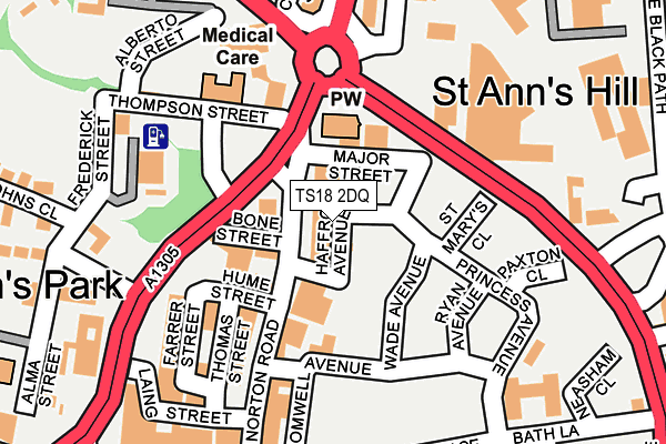 TS18 2DQ map - OS OpenMap – Local (Ordnance Survey)