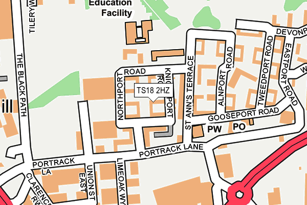 TS18 2HZ map - OS OpenMap – Local (Ordnance Survey)