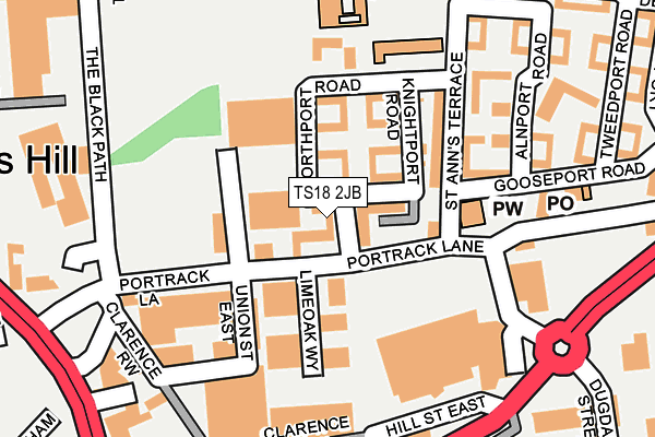TS18 2JB map - OS OpenMap – Local (Ordnance Survey)