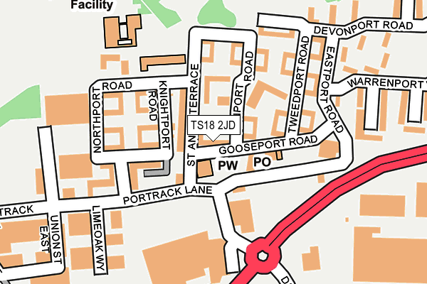 TS18 2JD map - OS OpenMap – Local (Ordnance Survey)