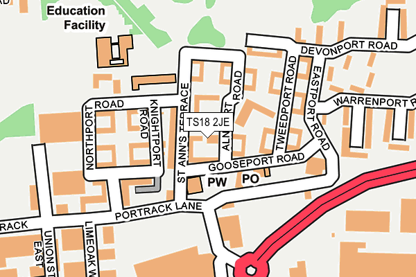 TS18 2JE map - OS OpenMap – Local (Ordnance Survey)