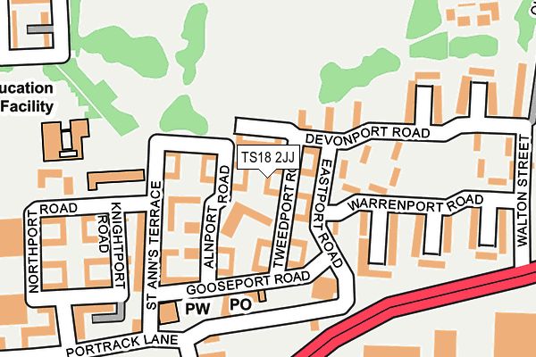 TS18 2JJ map - OS OpenMap – Local (Ordnance Survey)