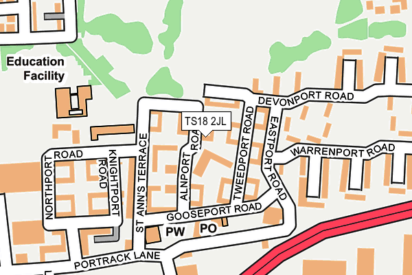TS18 2JL map - OS OpenMap – Local (Ordnance Survey)