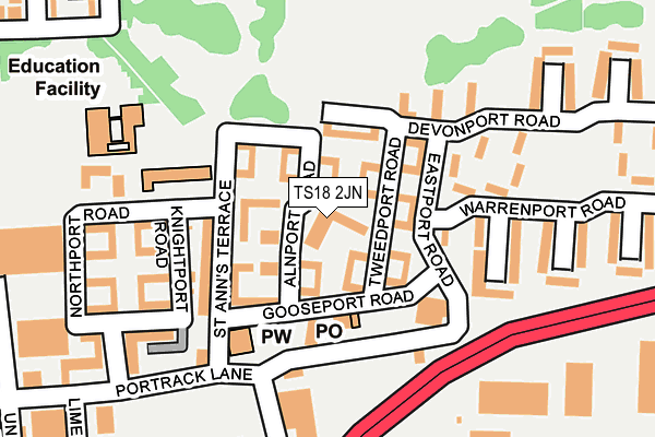 TS18 2JN map - OS OpenMap – Local (Ordnance Survey)