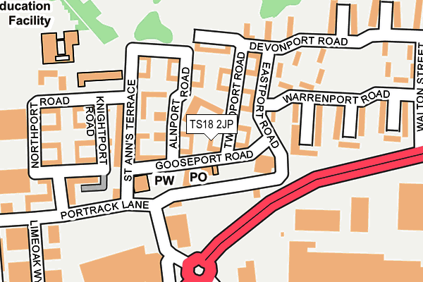 TS18 2JP map - OS OpenMap – Local (Ordnance Survey)