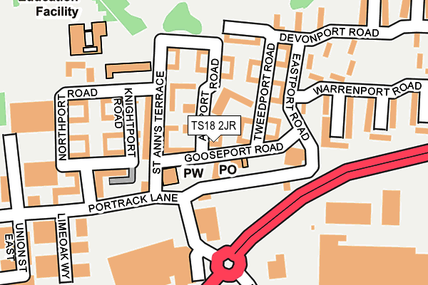 TS18 2JR map - OS OpenMap – Local (Ordnance Survey)