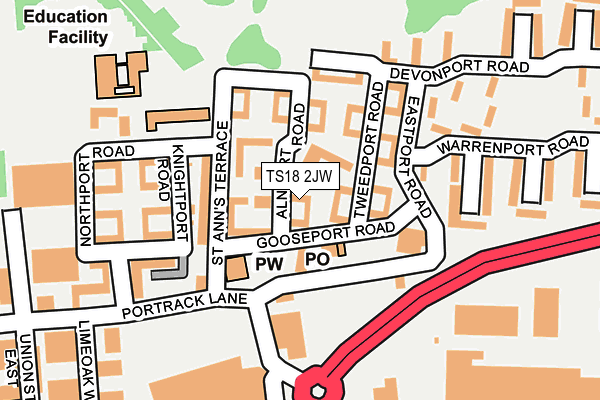 TS18 2JW map - OS OpenMap – Local (Ordnance Survey)