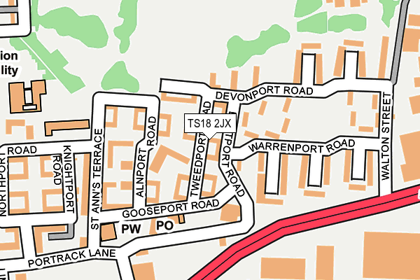 TS18 2JX map - OS OpenMap – Local (Ordnance Survey)