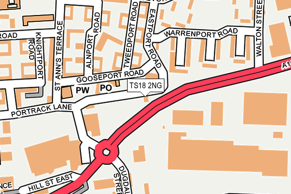 TS18 2NG map - OS OpenMap – Local (Ordnance Survey)