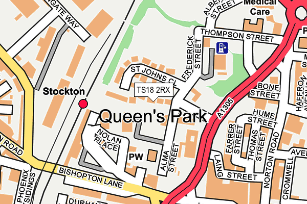 TS18 2RX map - OS OpenMap – Local (Ordnance Survey)