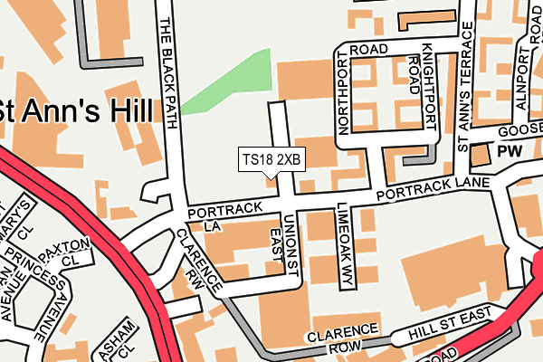 TS18 2XB map - OS OpenMap – Local (Ordnance Survey)