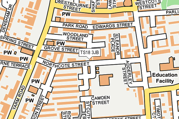 TS18 3JB map - OS OpenMap – Local (Ordnance Survey)