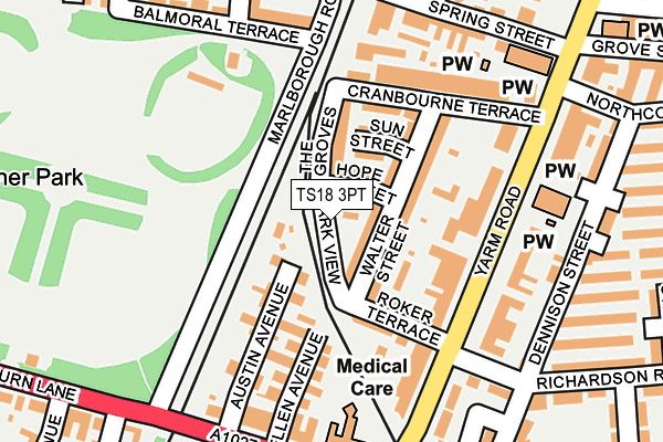 TS18 3PT map - OS OpenMap – Local (Ordnance Survey)