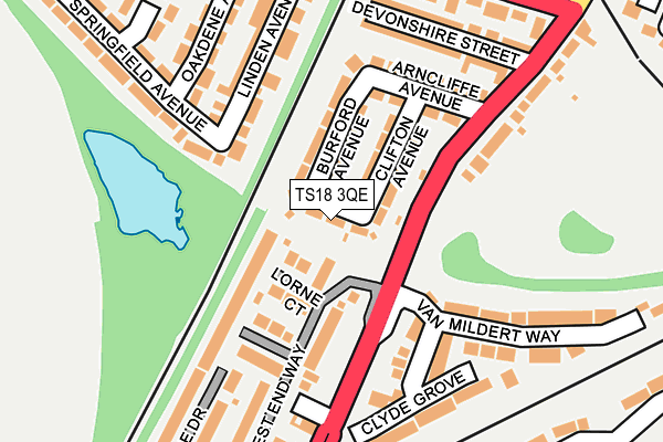 TS18 3QE map - OS OpenMap – Local (Ordnance Survey)